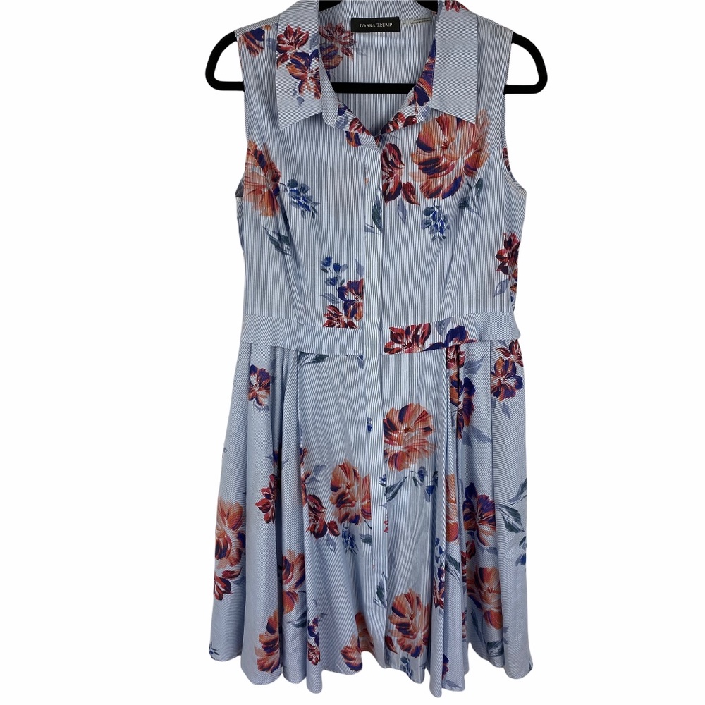 Ivanka Trump Striped Floral Shirt Dress 16 Zip